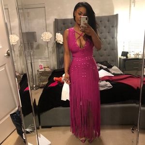 High low fringe bandage dress